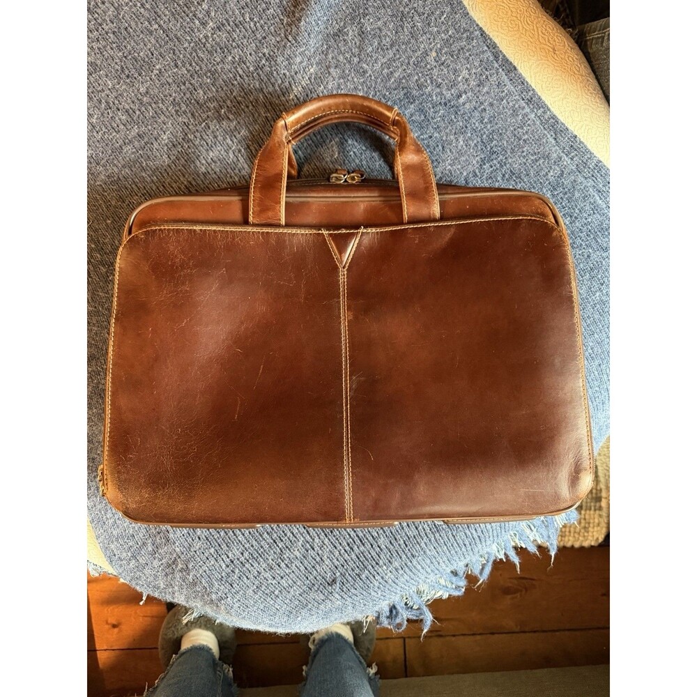 Johnston and Murphy Brown Leather Soft Side Briefcase Vintage